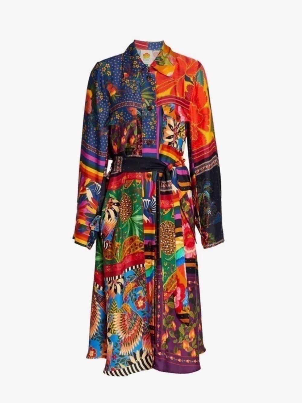 Farm Rio Mix Scarves Printed Shirt Dress with Belt